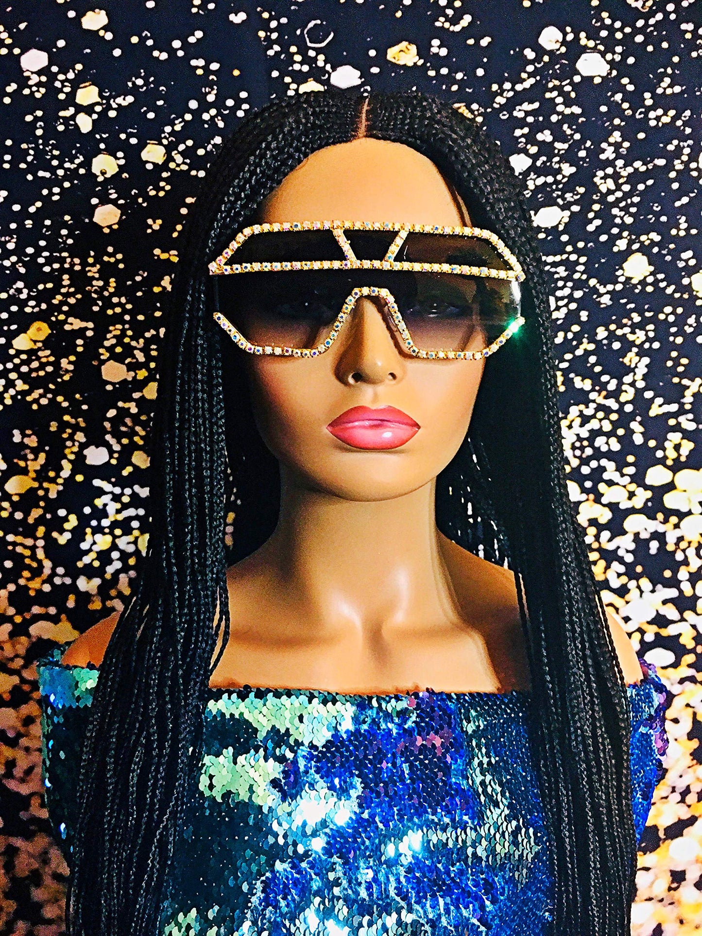 2Chique Boutique Women's Unique Crystal Pave Sunglasses (Gold Black, AB/Black)