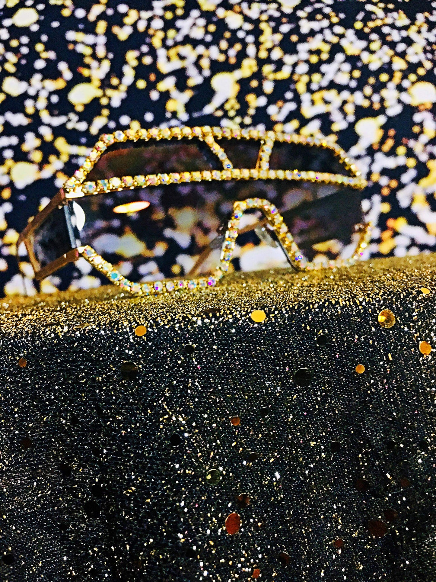 2Chique Boutique Women's Unique Crystal Pave Sunglasses (Gold Black, AB/Black)