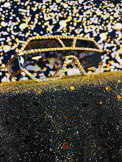 2Chique Boutique Women's Unique Crystal Pave Sunglasses (Gold Black, AB/Black)