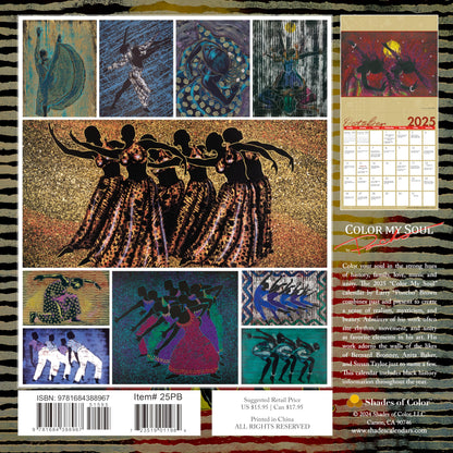 2025 African American Monthly Wall Calendar, Shades of Color: Color My Soul, Highlighting Black Culture Through Beautiful Art, 12 by 12 Inches
