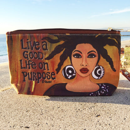 Shades of Color Cosmetic Pouch, Live a Good Life on Purpose, 9 x 5 inches (CP105)