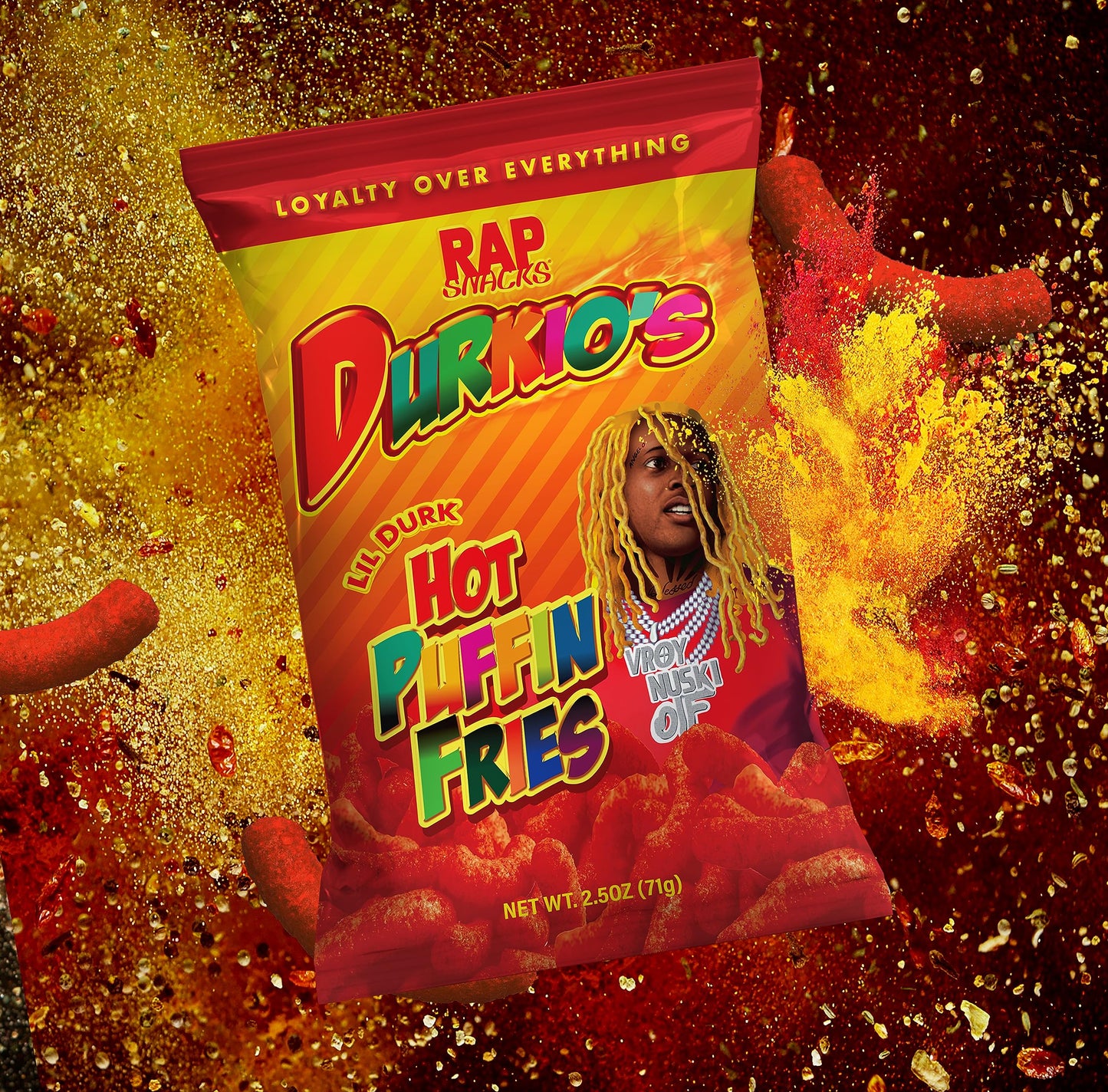 Rap Snacks Lil Durk Durkio's Hot Puffin Fries 2.5 Oz Bags - Pack of 6