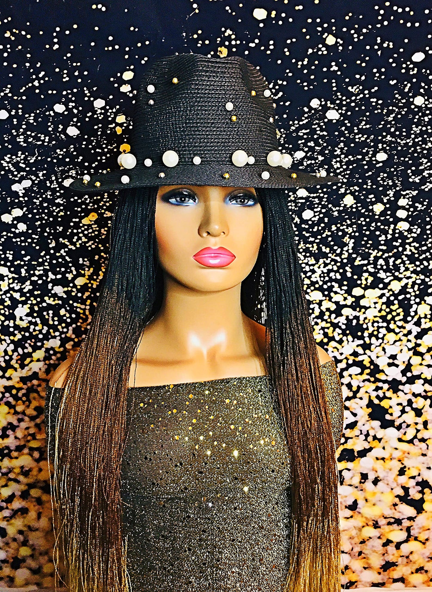 2Chique Boutique Women's Pearl Studded Straw Fedora Hat