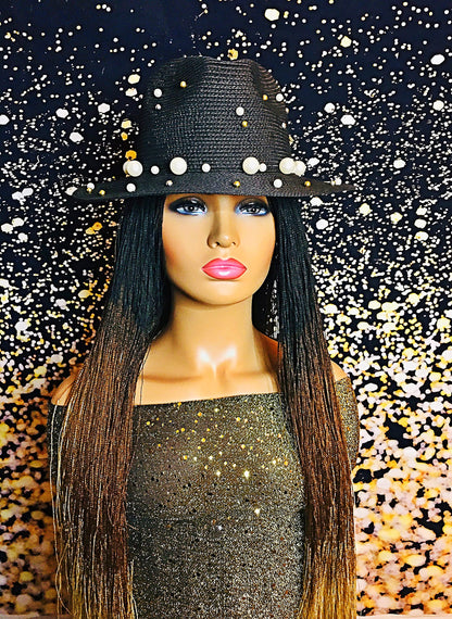 2Chique Boutique Women's Pearl Studded Straw Fedora Hat