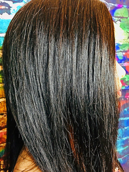 2Chique Boutique Human Hair Wig 4x4 Transparent Lace Wig Natural Color Silky Straight 20 inches