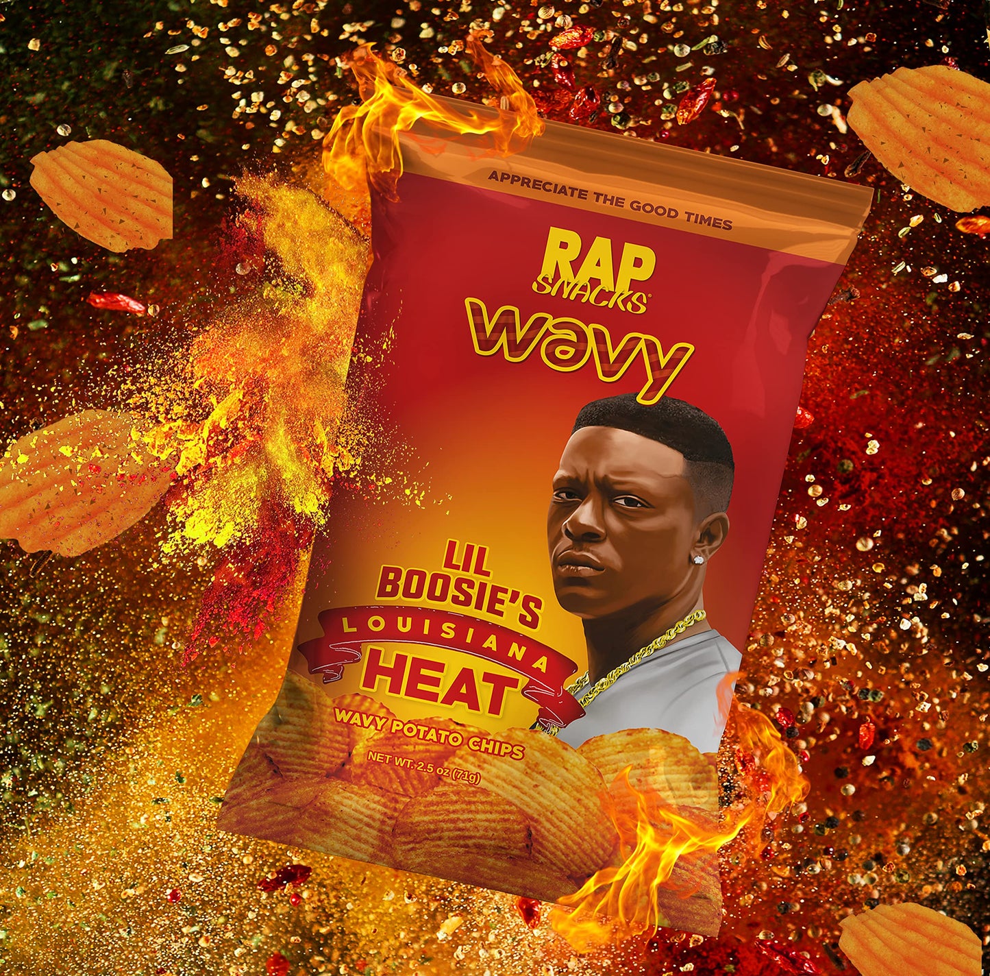 Rap Snacks Lil Durk, Master P and Boosie Honey BBQ, Buttermilk Ranch and Louisiana Heat Wavy Chip Variety-Pack of 6