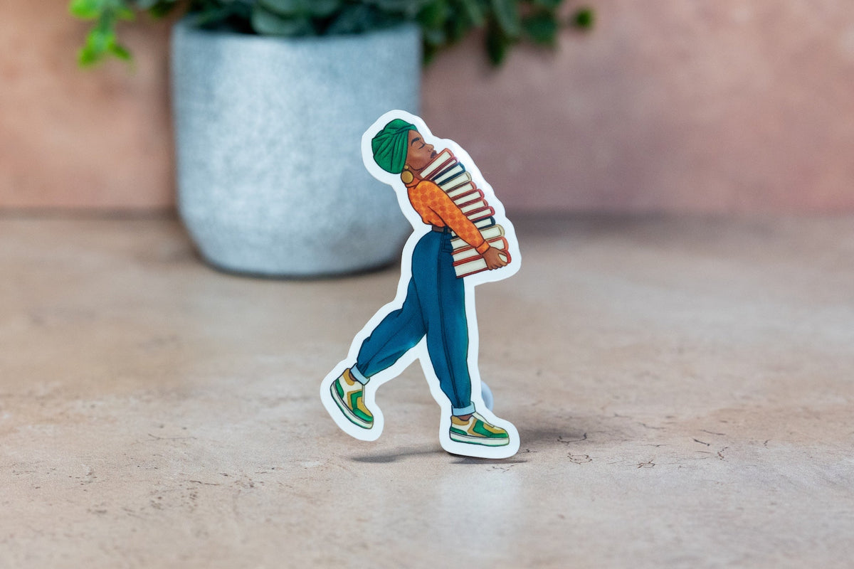 Black Girl Book Stacks Sticker