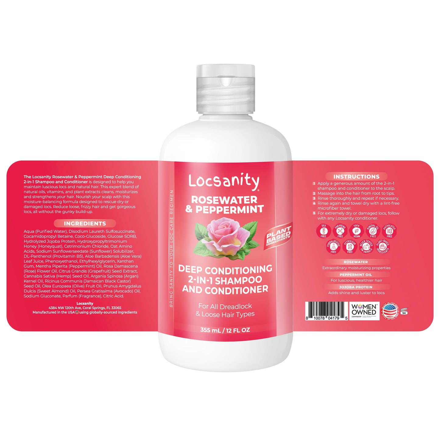 Rosewater and Peppermint Moisturizing, Conditioning and Nourishing Shampoo