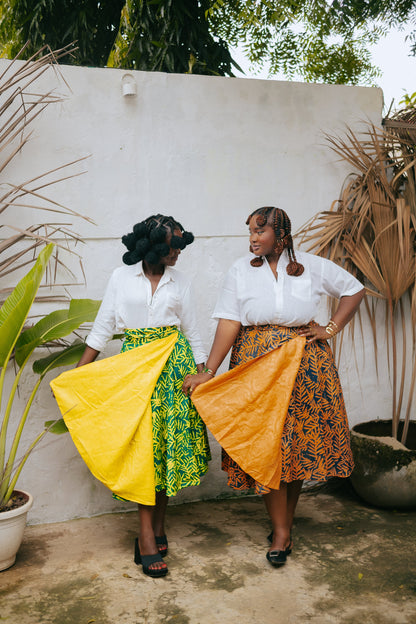 Yellow Palm Reversible Wrap Skirt