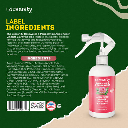 Locsanity Rosewater Peppermint Apple Cider Vinegar Clarifying Hair Rinse Detox 8oz