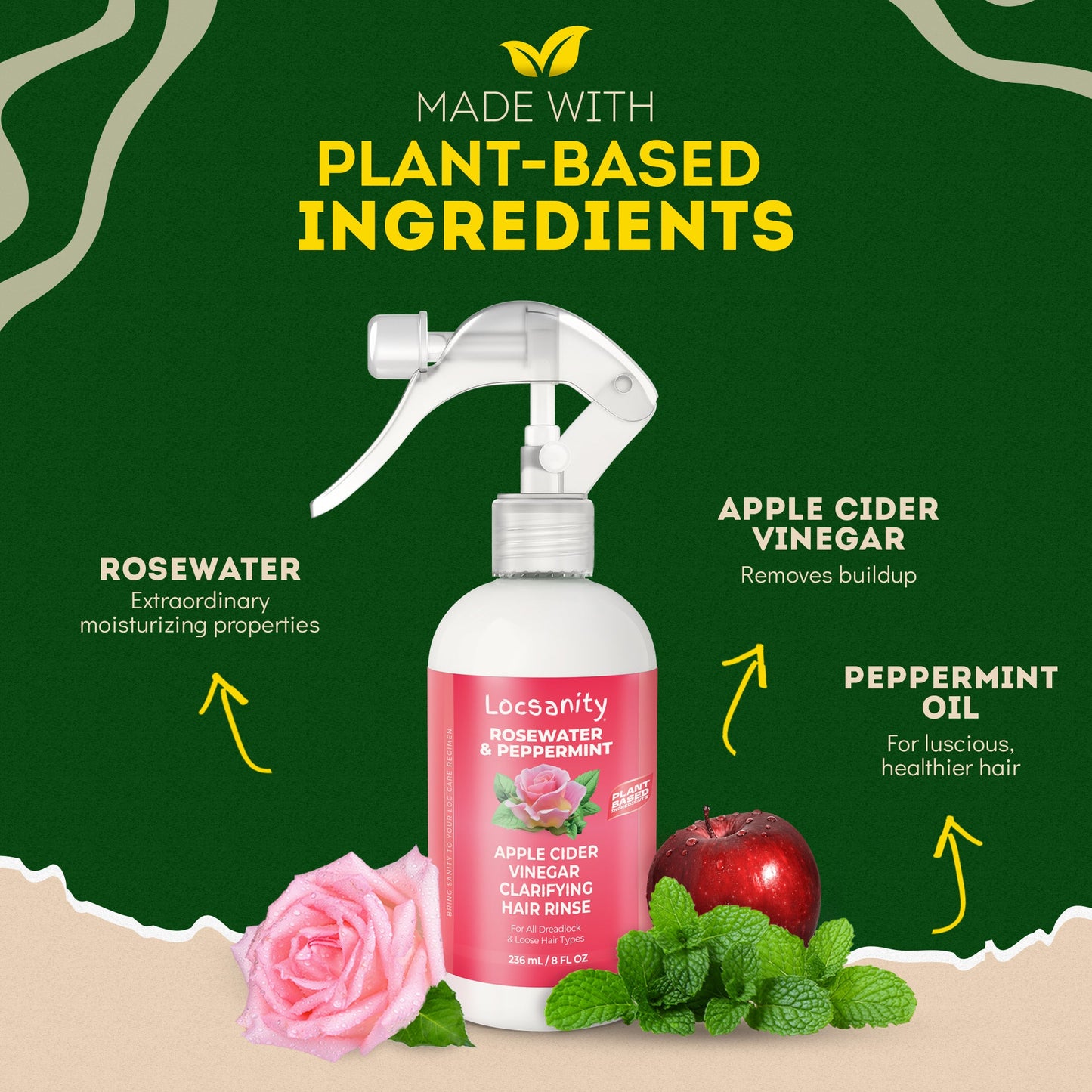 Locsanity Rosewater Peppermint Apple Cider Vinegar Clarifying Hair Rinse Detox 8oz