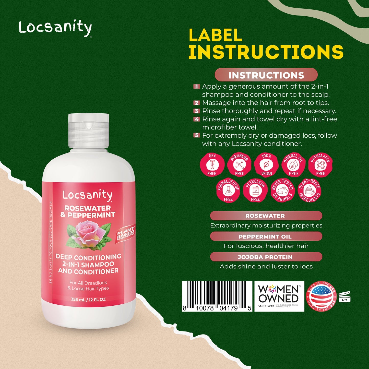 Rosewater and Peppermint Moisturizing, Conditioning and Nourishing Shampoo