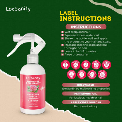 Locsanity Rosewater Peppermint Apple Cider Vinegar Clarifying Hair Rinse Detox 8oz