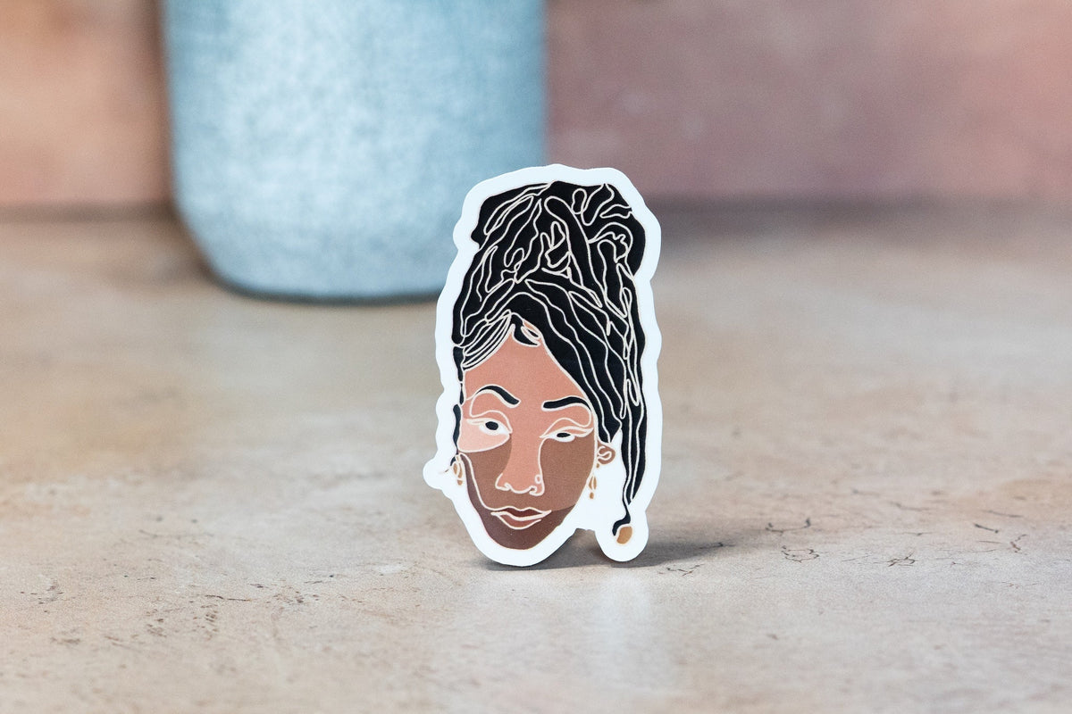 Black Women Single Line Stickers: Locs Pony