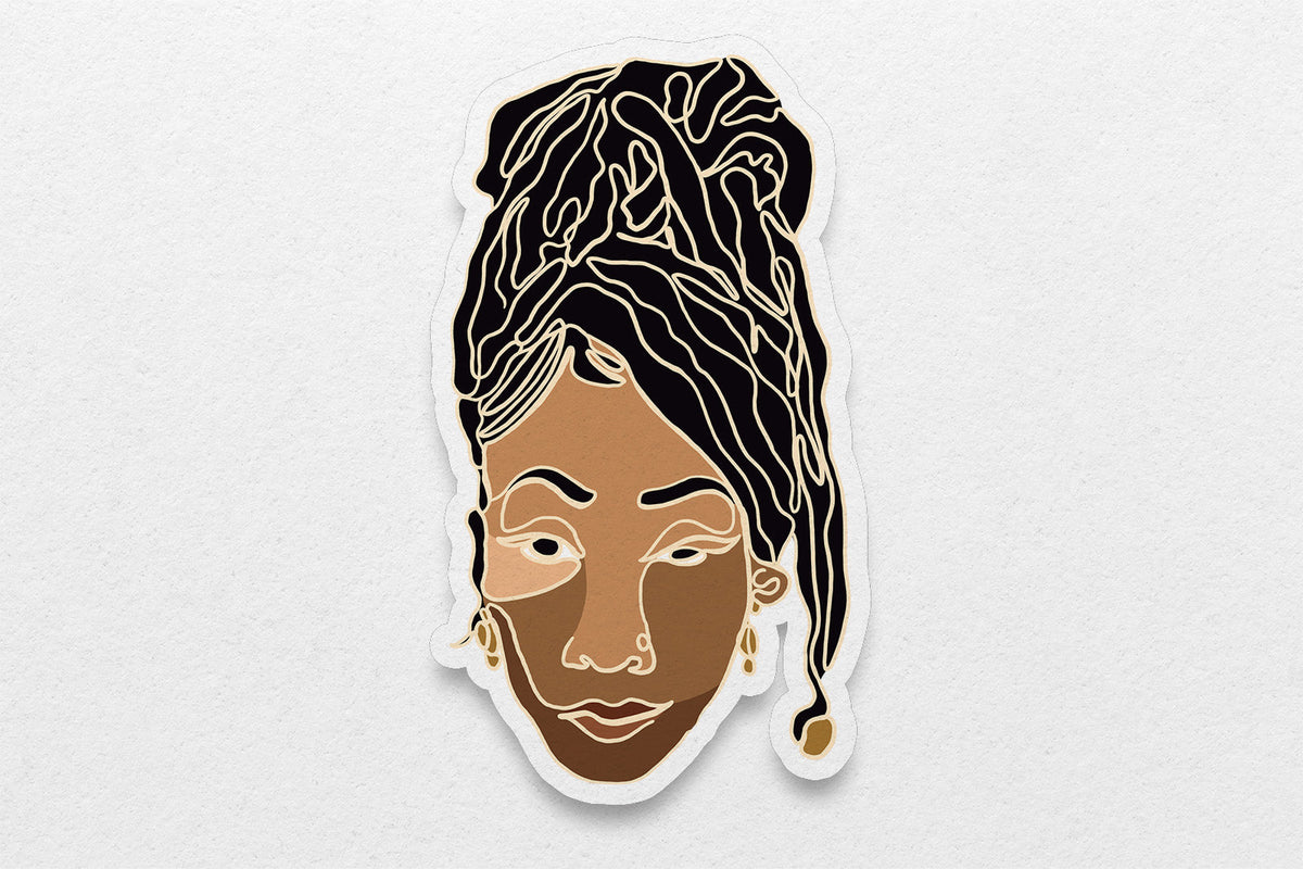 Black Women Single Line Stickers: Locs Pony