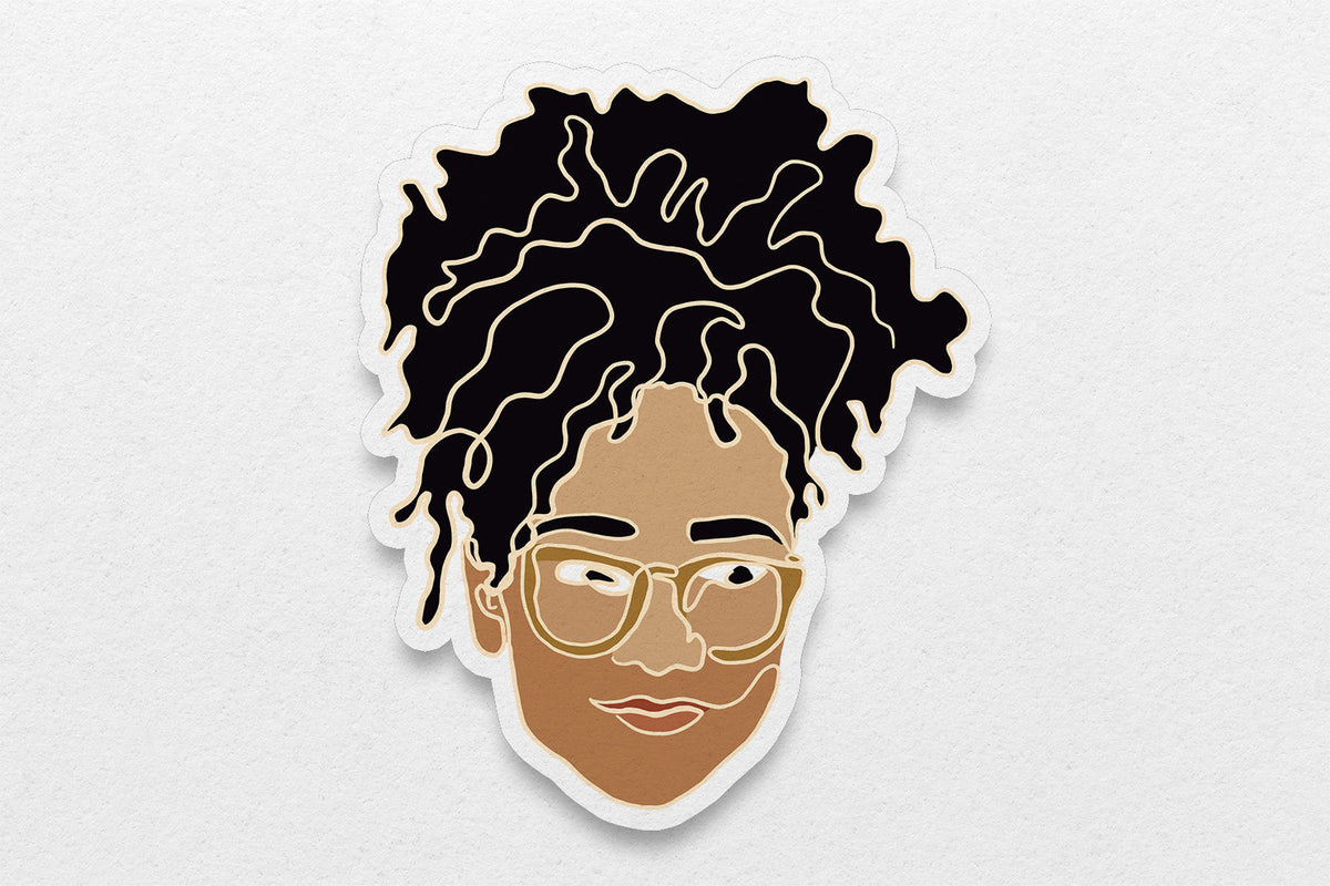 Black Women Single Line Stickers: Loose Curls