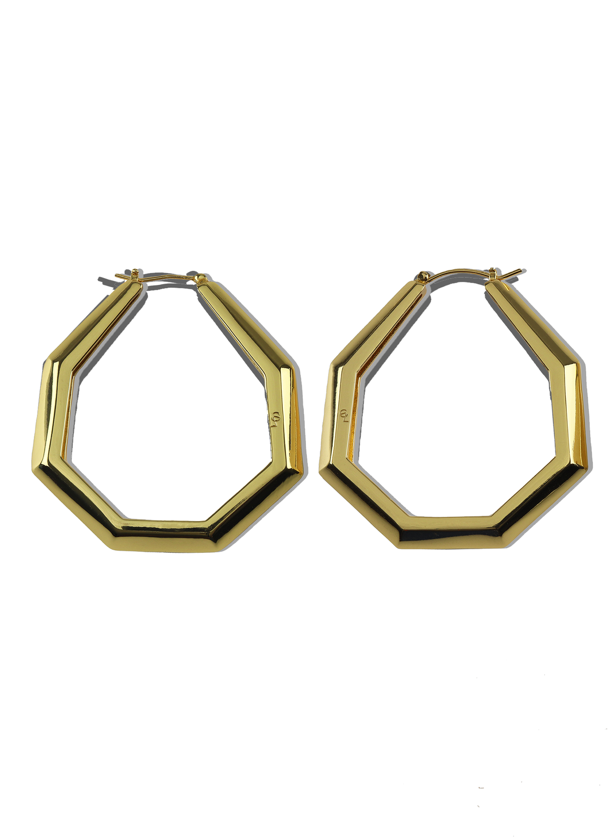 Octagon Hoop Earrings Large Gold