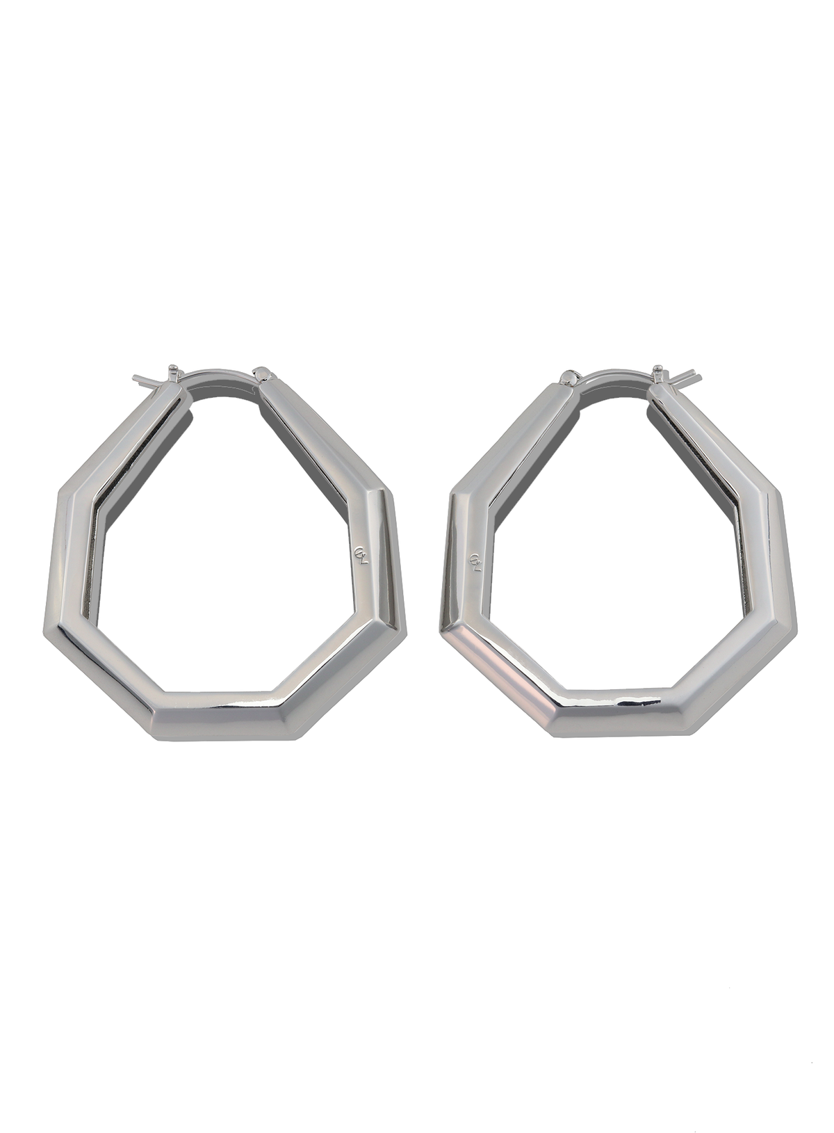 Octagon Hoop Earrings Large Silver