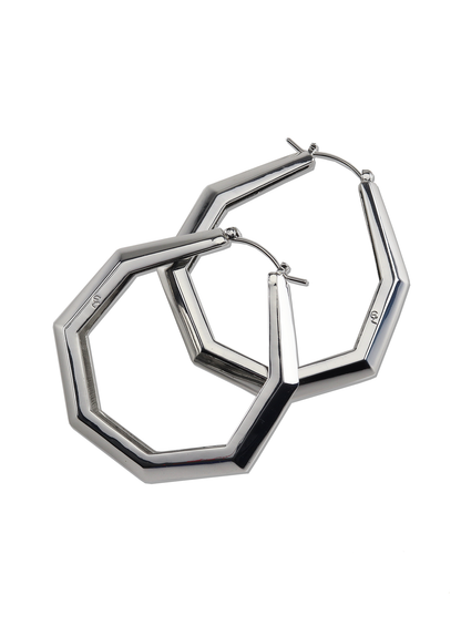 Octagon Hoop Earrings Large Silver