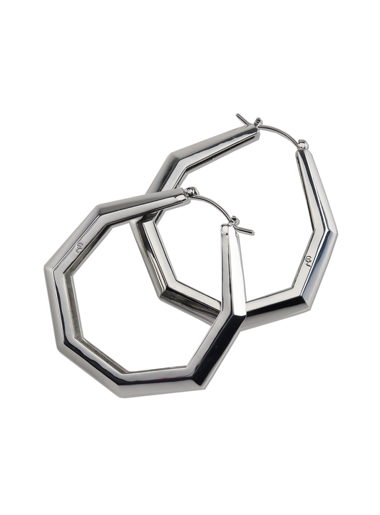 Octagon Hoop Earrings Large Silver