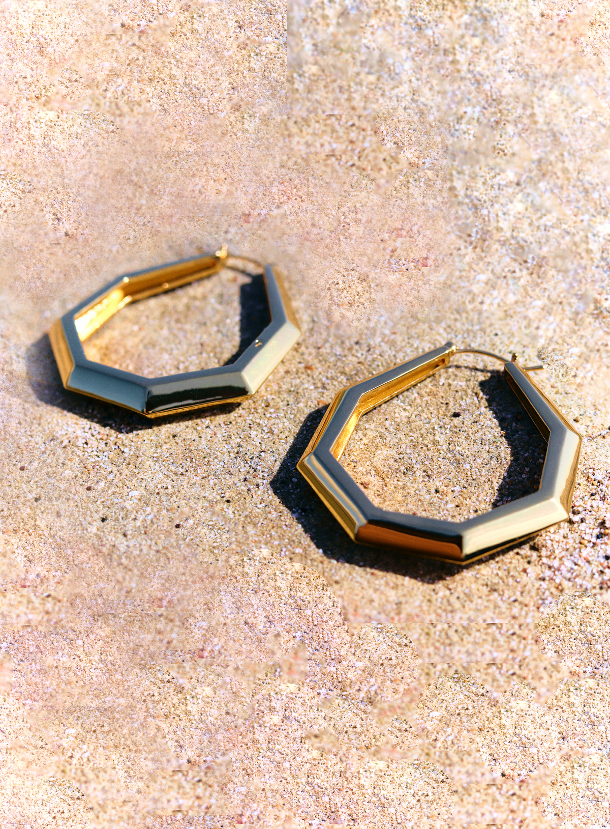 Octagon Hoop Earrings Large Gold