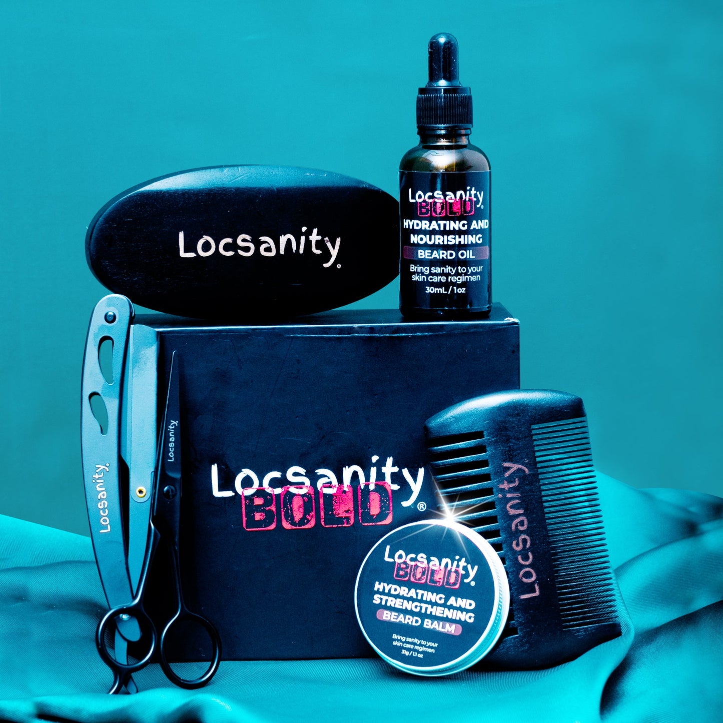 Locsanity BOLD Beard Kit, Beard Growth Kit, Beard Grooming Kit, Growth Oil, Balm Conditioner, Brush, Comb, Mustache Scissor, Storage Bag, Beard Care & Trimming Trimmer Kit, Gifts for Men Him