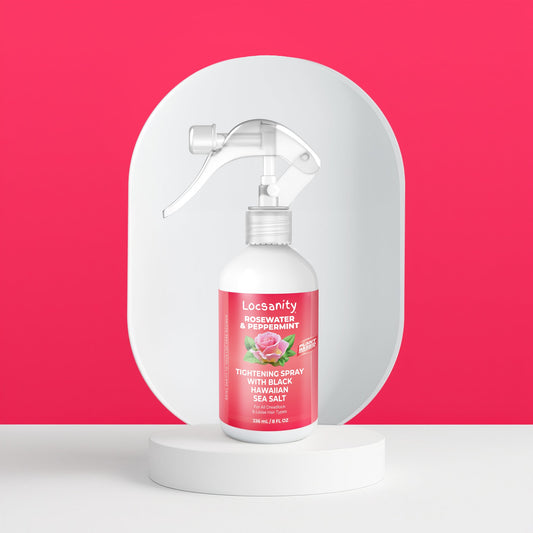 Locsanity Rosewater and Peppermint Rolling, Moisturizing, Tightening Spray Mist w/ Black Hawaiian Sea Salt