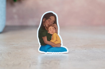 Black Mom and Son Sticker