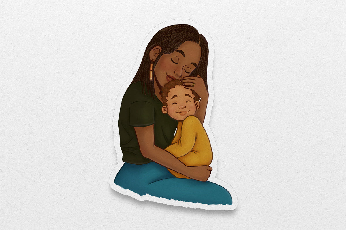 Black Mom and Son Sticker