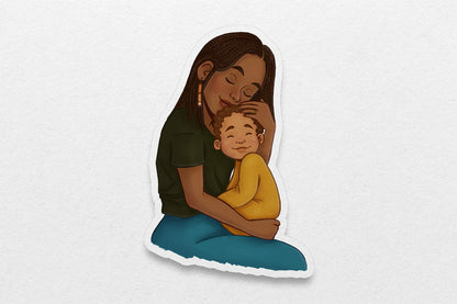 Black Mom and Son Sticker
