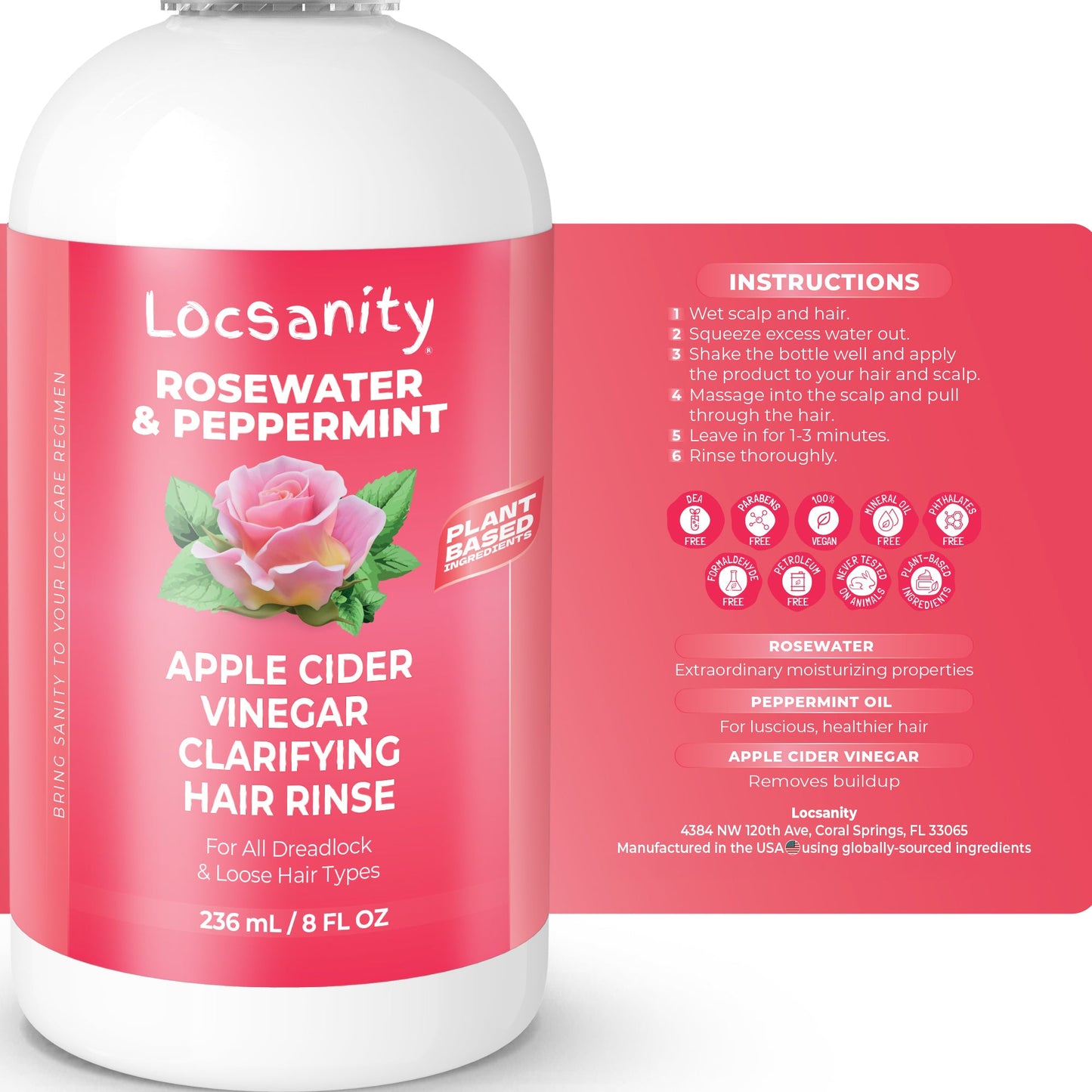 Locsanity Rosewater Peppermint Apple Cider Vinegar Clarifying Hair Rinse Detox 8oz