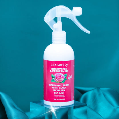 Locsanity Rosewater and Peppermint Rolling, Moisturizing, Tightening Spray Mist w/ Black Hawaiian Sea Salt
