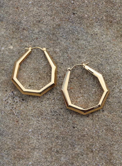 Octagon Hoop Earrings Small Gold