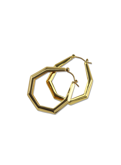 Octagon Hoop Earrings Small Gold