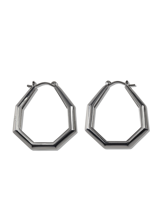 Octagon Hoop Earrings Small Silver