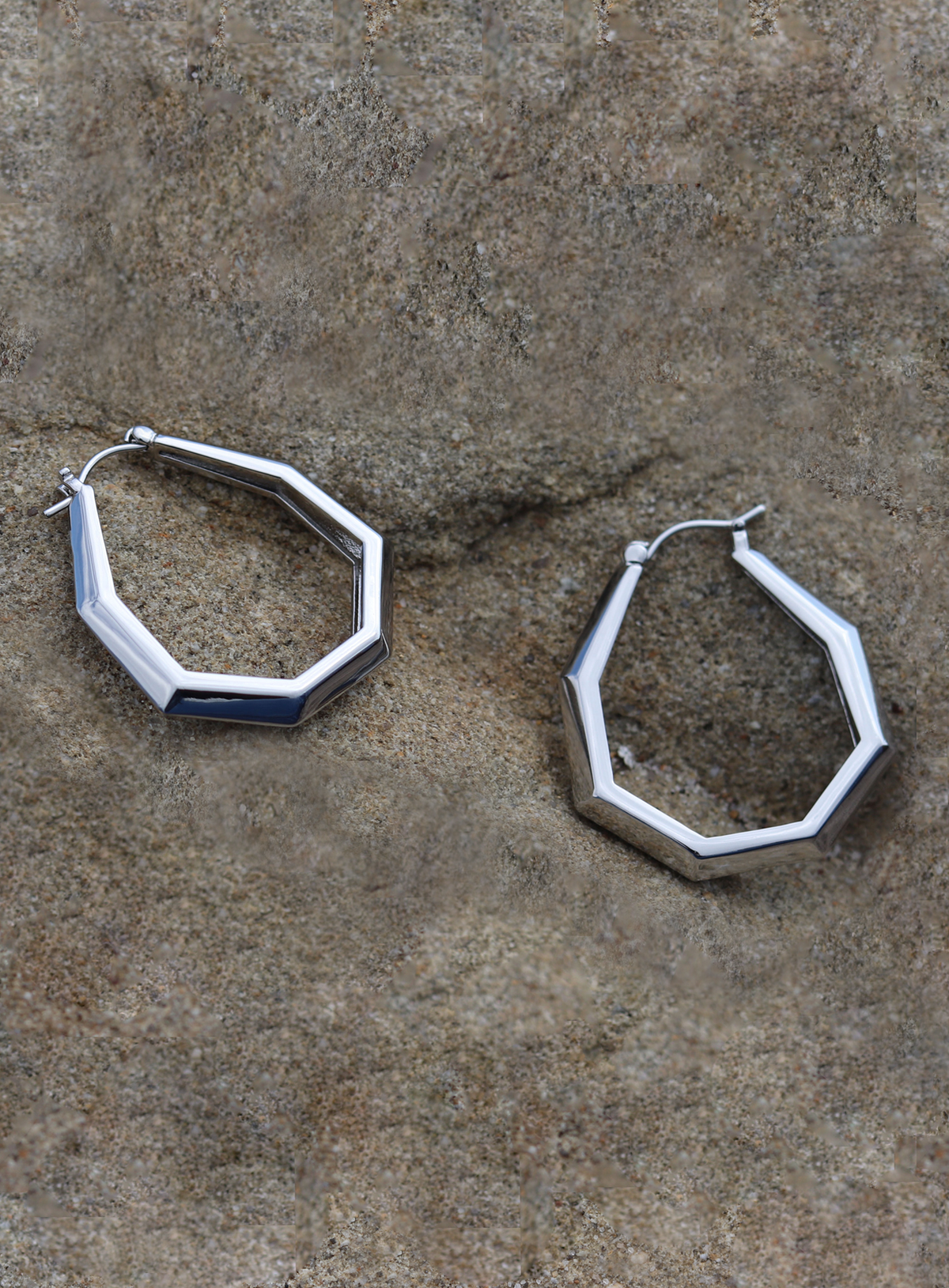 Octagon Hoop Earrings Small Silver