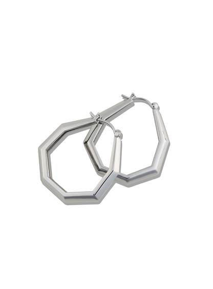 Octagon Hoop Earrings Small Silver