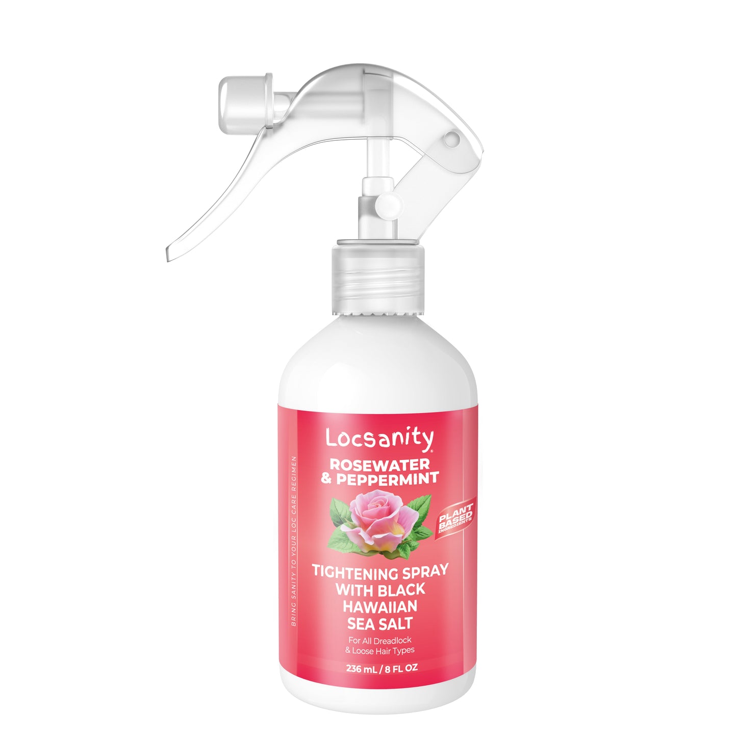 Locsanity Rosewater and Peppermint Rolling, Moisturizing, Tightening Spray Mist w/ Black Hawaiian Sea Salt