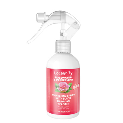Locsanity Rosewater and Peppermint Rolling, Moisturizing, Tightening Spray Mist w/ Black Hawaiian Sea Salt