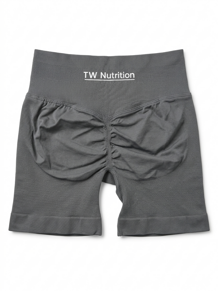 TW Nutrition Women's Push Up High Waist Yoga Shorts Ruched Sports Casual Shorts Gray Large (L)