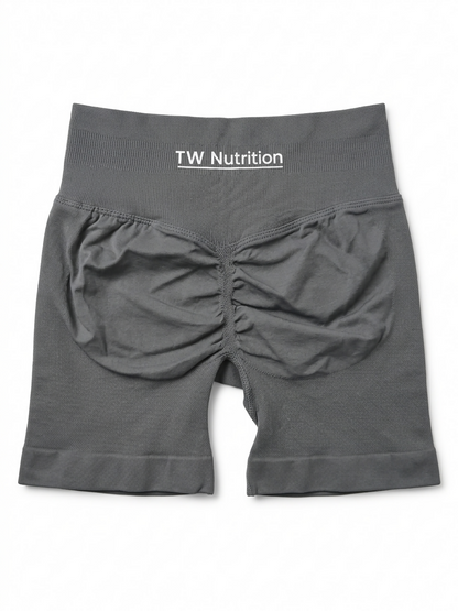 TW Nutrition Women's Push Up High Waist Yoga Shorts Ruched Sports Casual Shorts Gray Large (L)