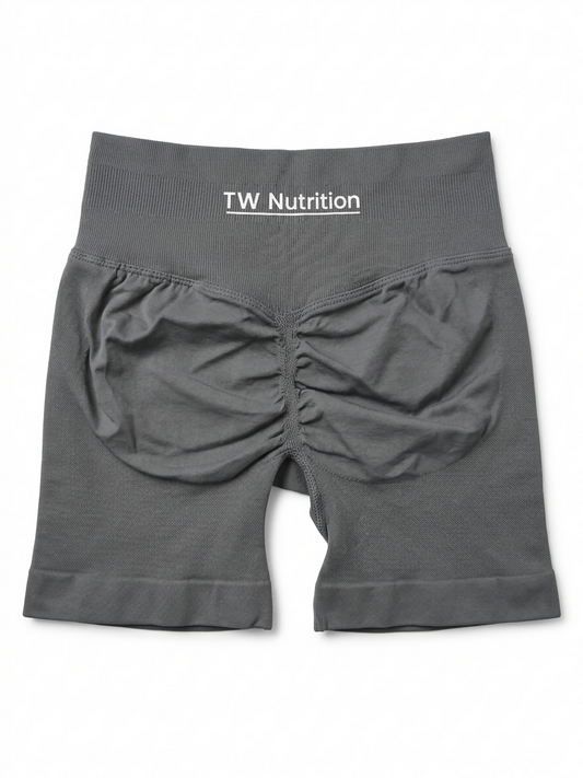 TW Nutrition Women's Push Up High Waist Yoga Shorts Ruched Sports Casual Shorts Gray Large (L)