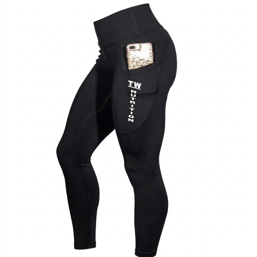 TW Nutrition ActiveFit Leggings with Pockets Womens Yoga Pants Black Medium (M)