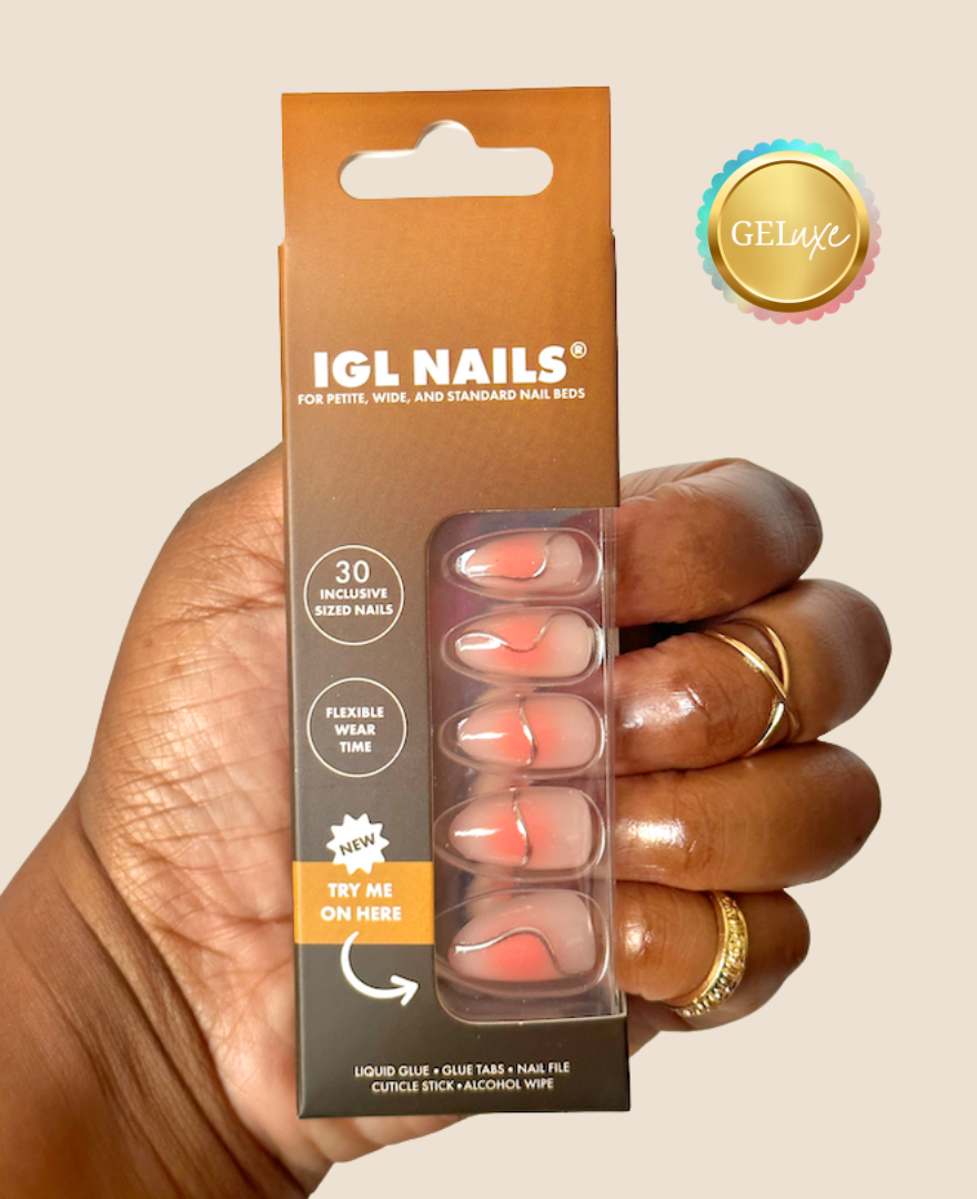 Amaya Papaya Geluxe™ Nails – Coral Aura with 3D Chrome Abstract Design