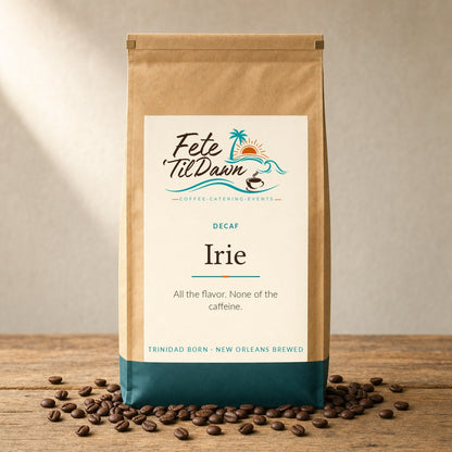 Fete 'Til Dawn Irie decaf coffee, included in the Fete Flight sampler