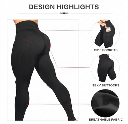 TW Nutrition ActiveFit Leggings with Pockets Womens Yoga Pants Black Medium (M)