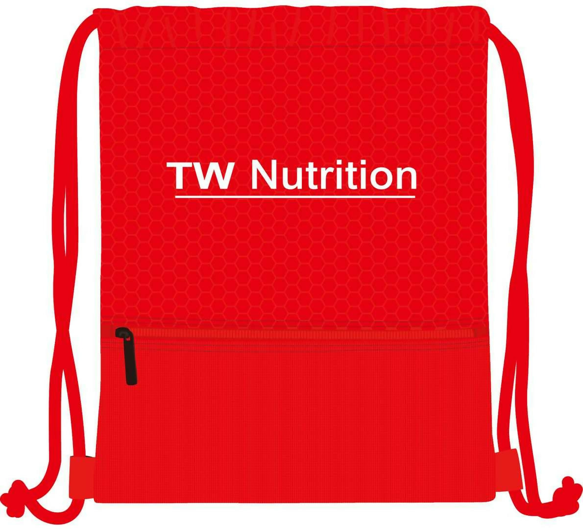 TW Nutrition Red Drawstring Backpack Zippered Pocket Sport Gym Waterproof Cinch Sack Pack Bag