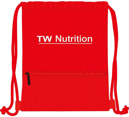 TW Nutrition Red Drawstring Backpack Zippered Pocket Sport Gym Waterproof Cinch Sack Pack Bag