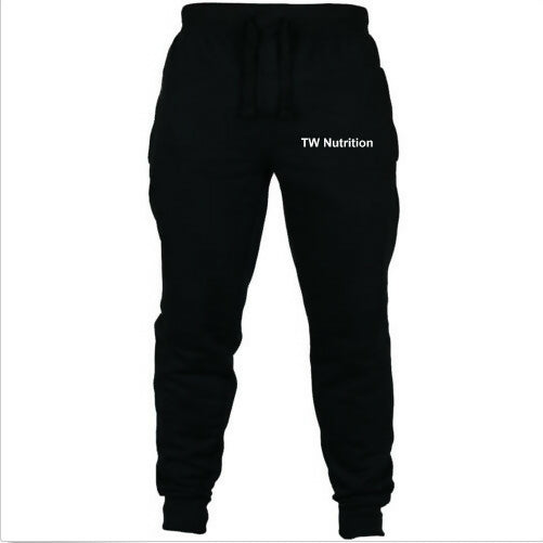 TW Nutrition Black Large Men's Fleece Joggers Loose Fit Taper Leg Sweatpants (Large Logo)