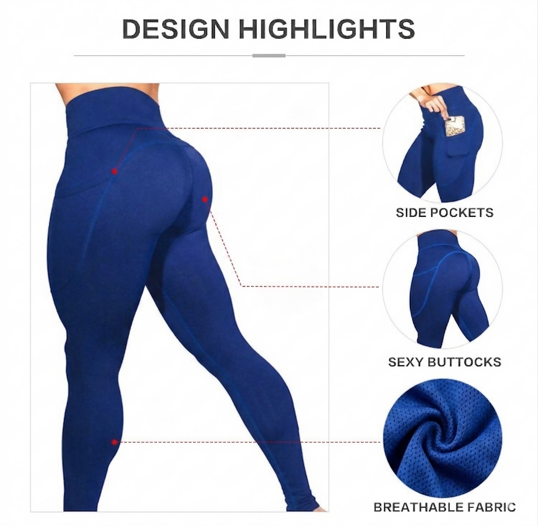 TW Nutrition ActiveFit Leggings with Pockets Women's Yoga Pants Blue Small (S)